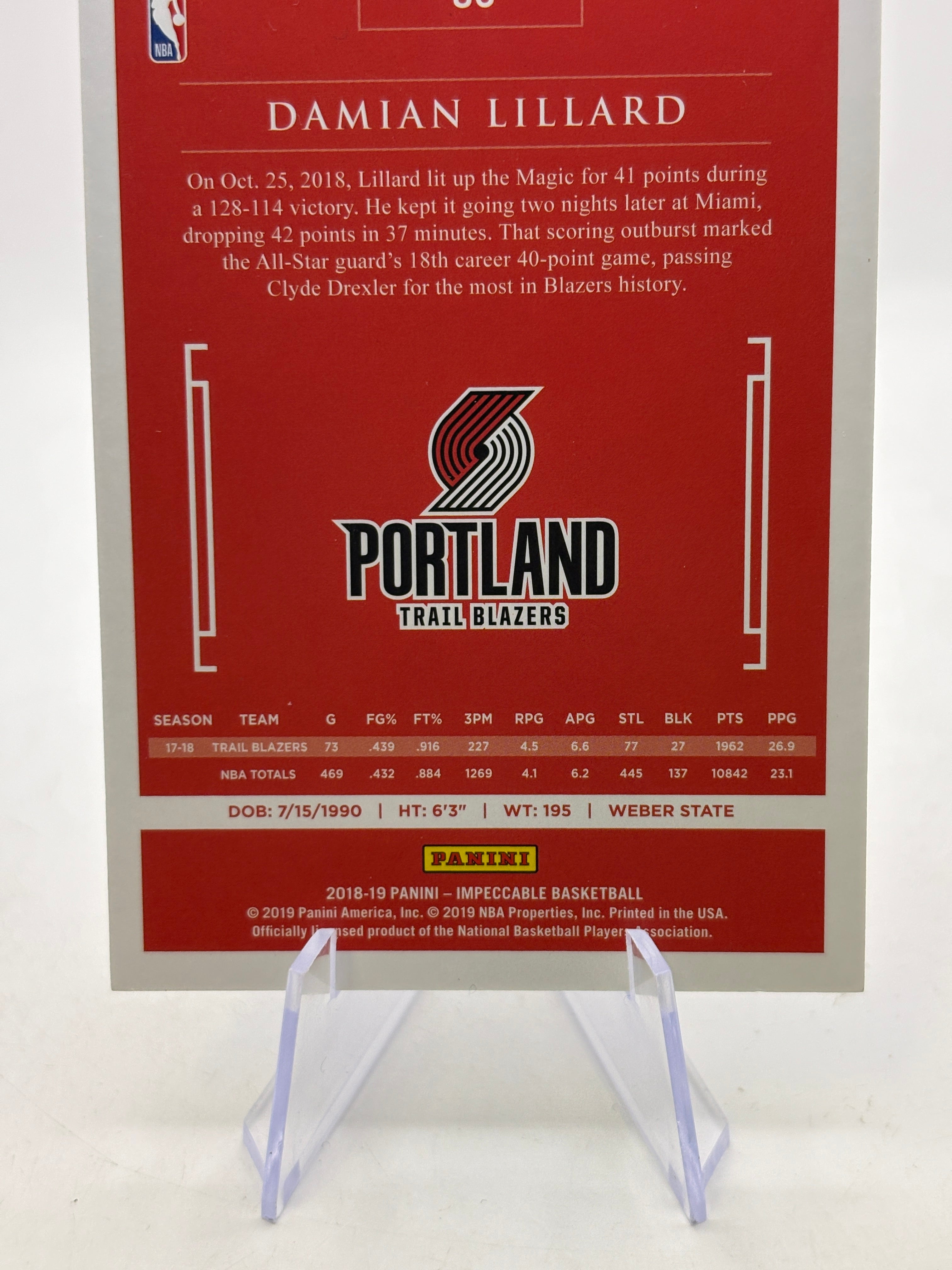 2018-19 Panini Impeccable Basketball #86 Damian Lillard /49